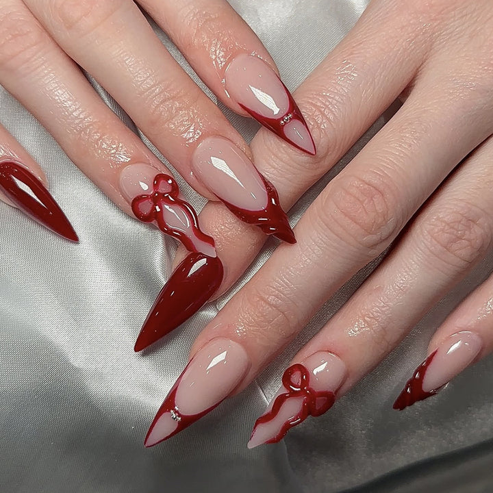High-quality artificial nail set with elegant tips and bow decorations Bowlift