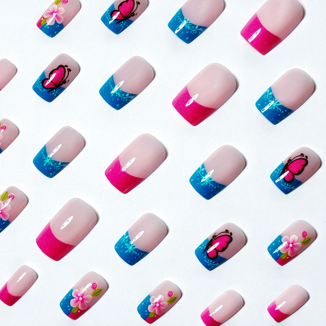 Artificial nails with creative flower and butterfly design Bowlift
