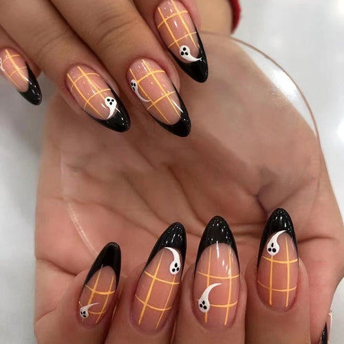 Artistic Ghost-Themed Press-On Nail Tips Bowlift