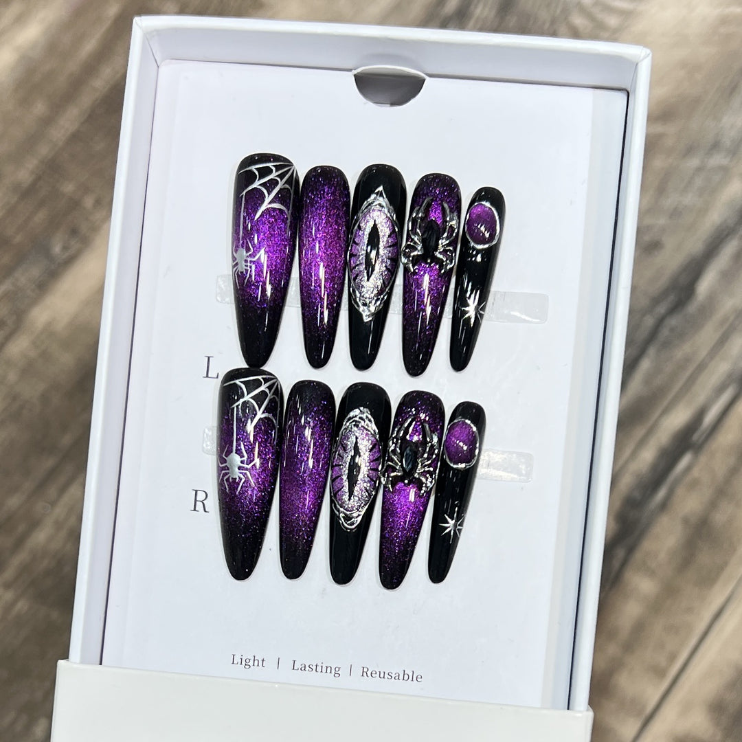 Glamorous Stiletto Press-On Nail Art Set with Celestial Design Bowlift