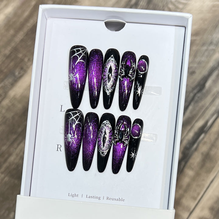 Glamorous Stiletto Press-On Nail Art Set with Celestial Design Bowlift