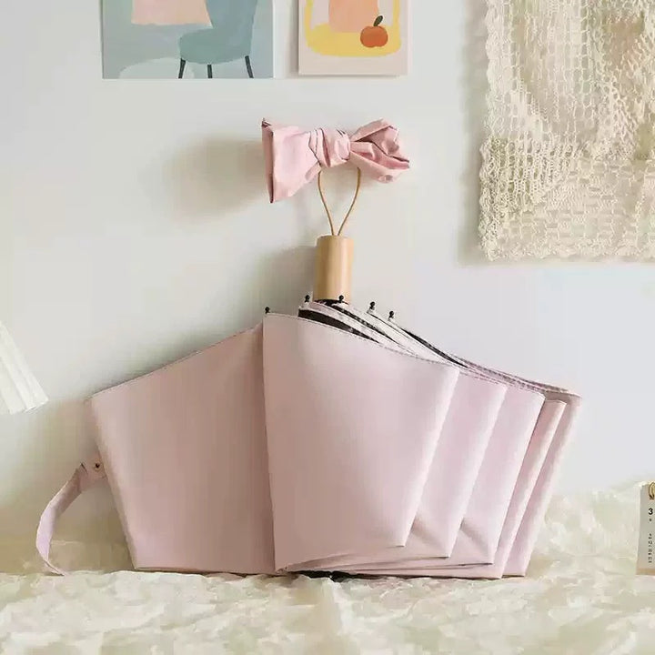 Women's Elegant Folding Umbrella with Wooden Handle Bowlift