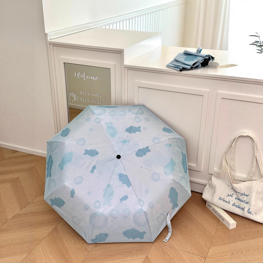 Women's foldable umbrella with unique fish pattern Bowlift