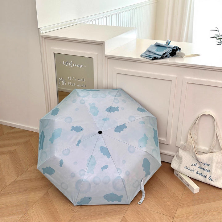 Women's foldable umbrella with unique fish pattern Bowlift