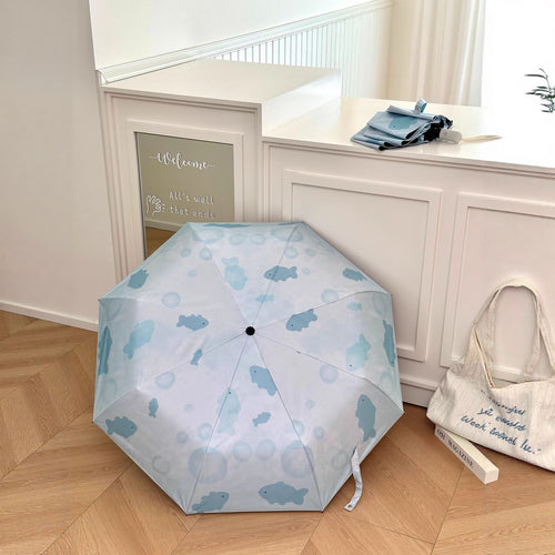 Women's foldable umbrella with unique fish pattern Bowlift