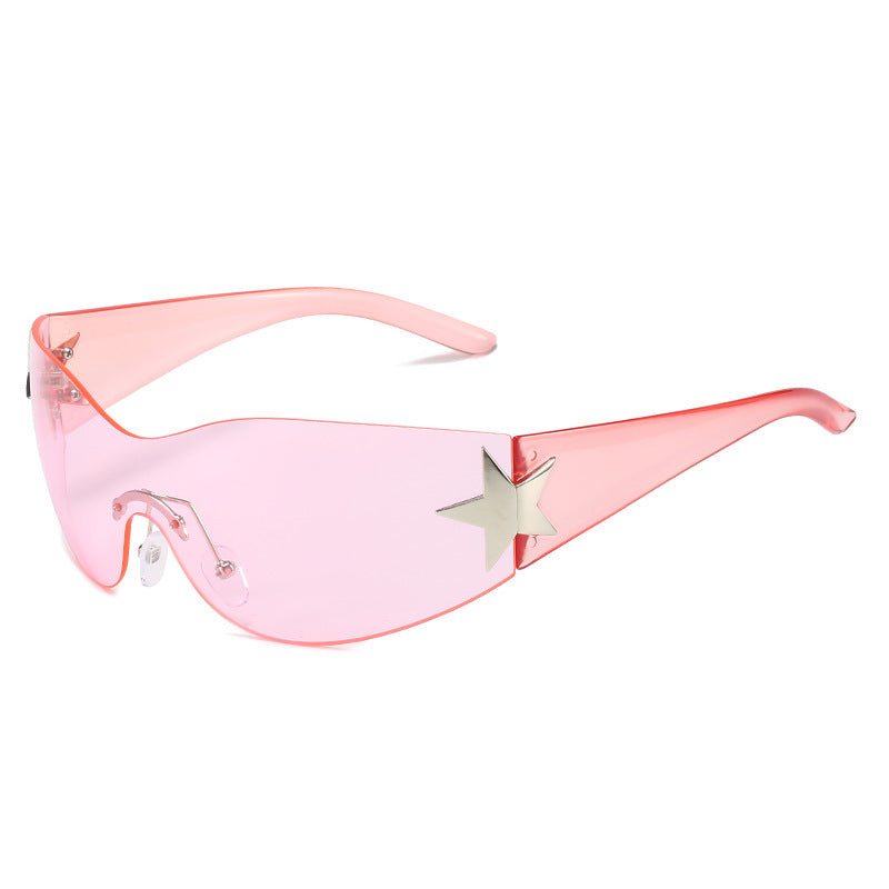 Fashion-Forward Shield Sunglasses with Star Accent Bowlift