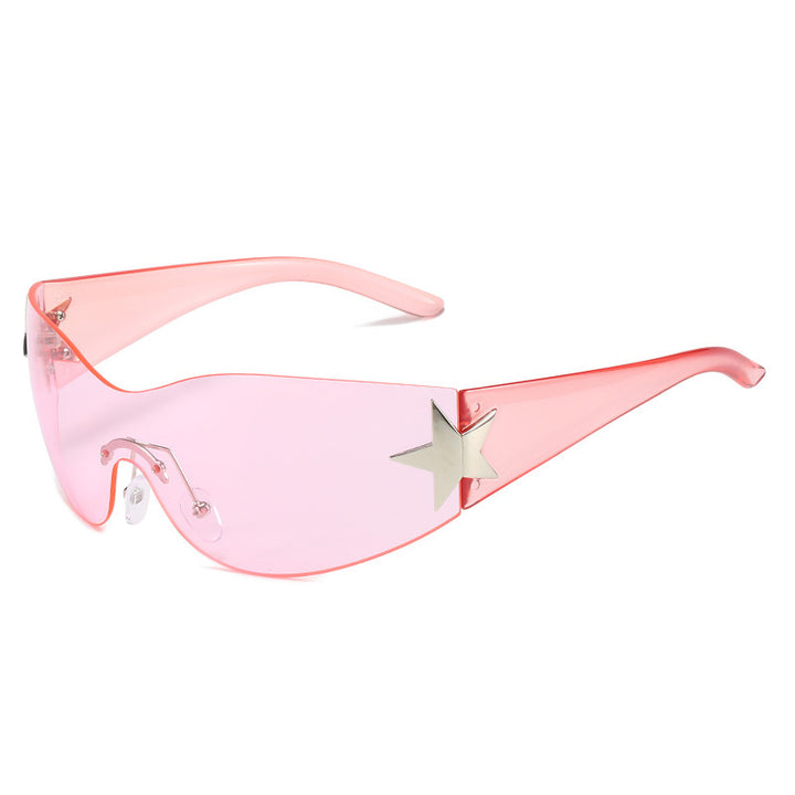 Fashion-Forward Shield Sunglasses with Star Accent Bowlift