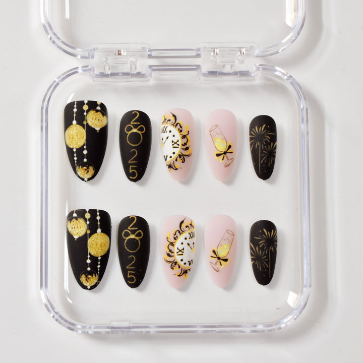 Festive New Year Themed Press-On Nail Art Bowlift