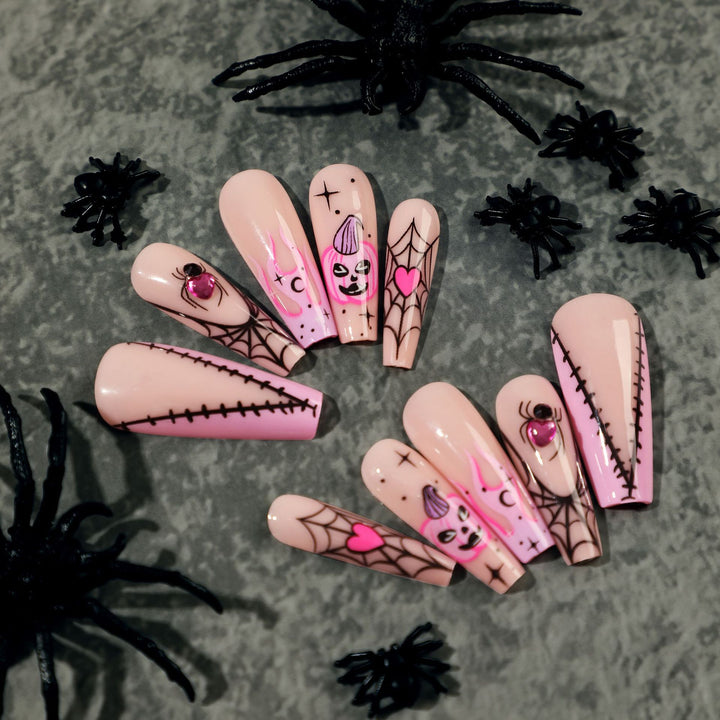 Creative Nail Art with Spider Web and Halloween Design Bowlift