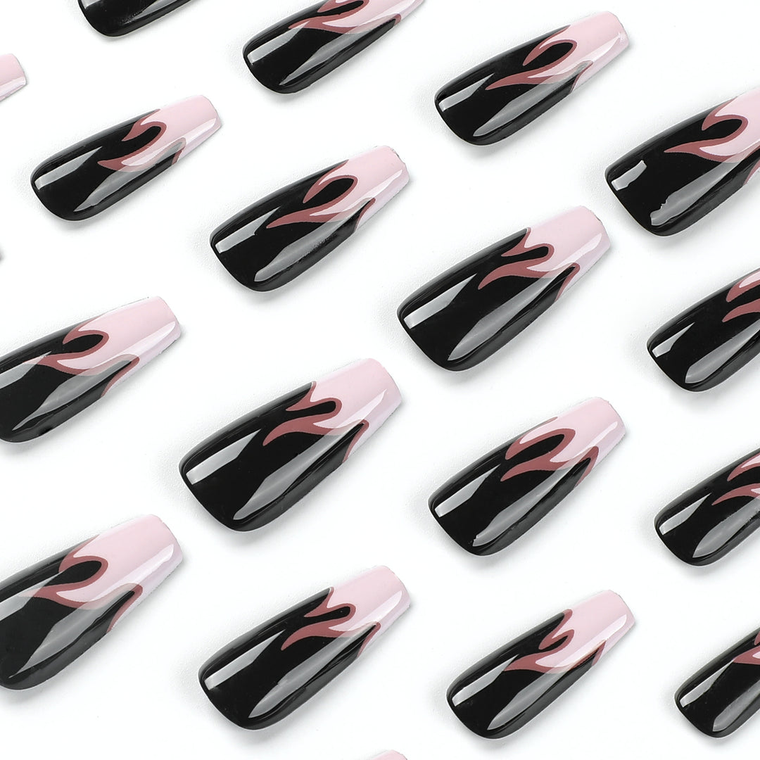 Artistic nail extensions with gradient and flame design Bowlift