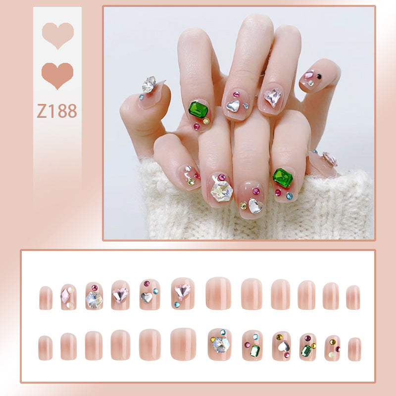 Acrylic nail set with sparkling 3D applications and beautiful heart designs Bowlift