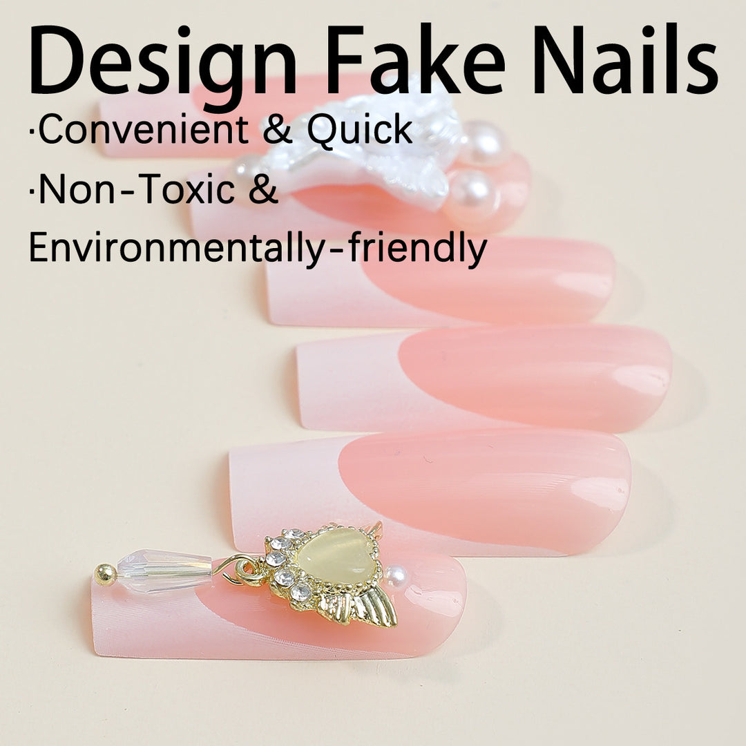 Artificial nail set with luxurious flower and pearl decorations Bowlift