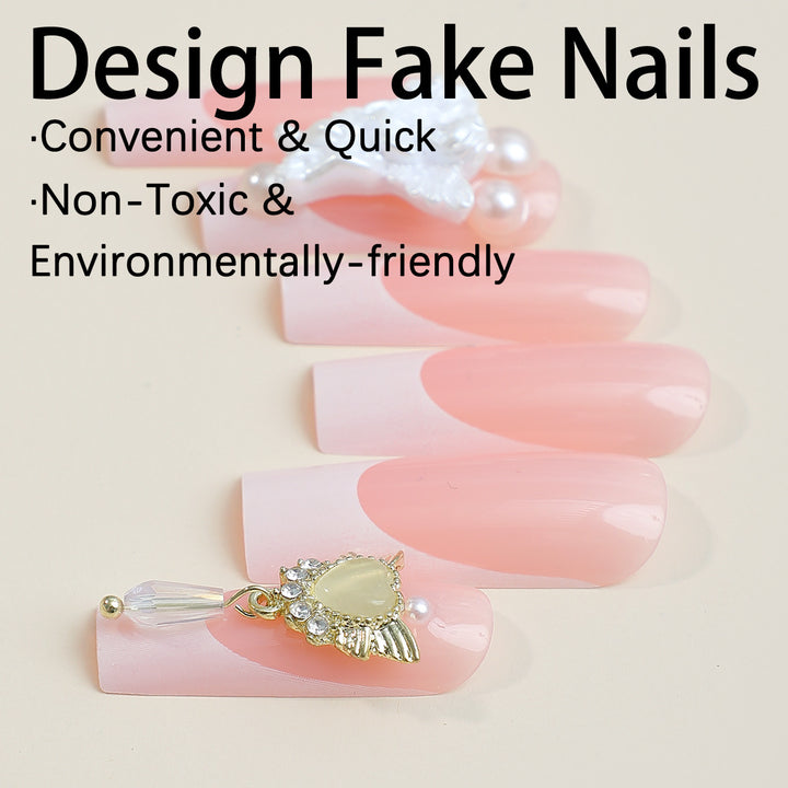 Artificial nail set with luxurious flower and pearl decorations Bowlift