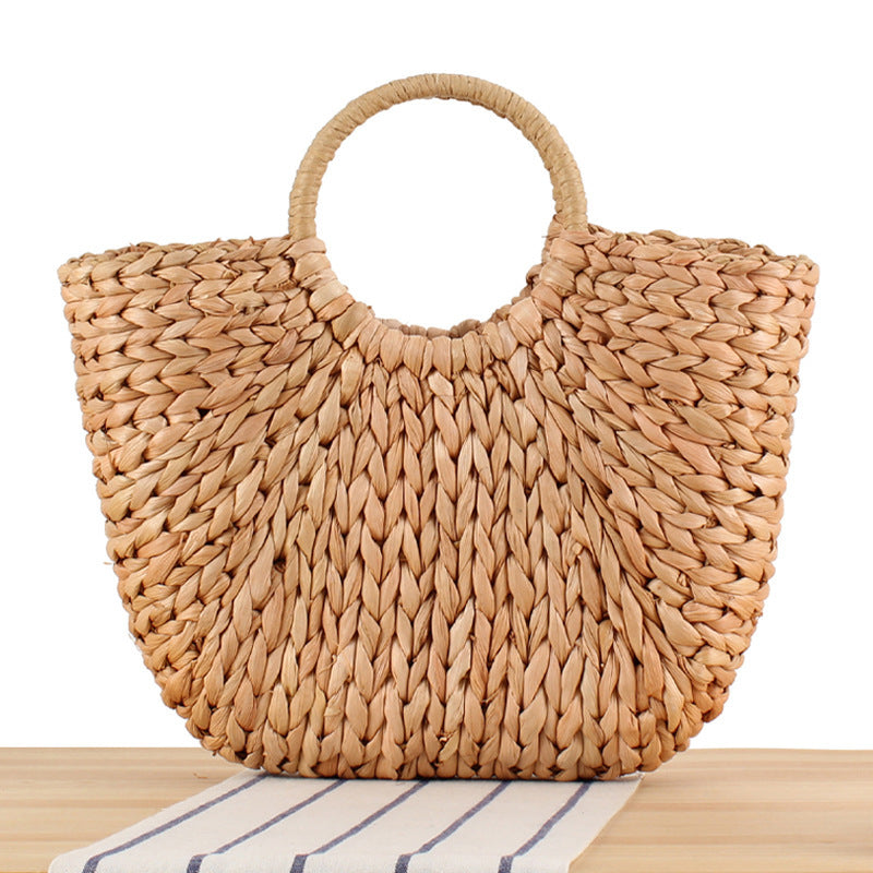Handbag Made of Braided Natural Material with Elegant Round Handle Bowlift