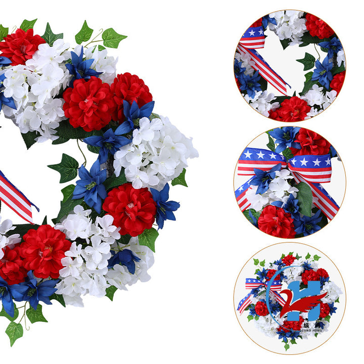 Unisex decorative door wreath made of durable artificial flowers with ribbon in festive style Bowlift