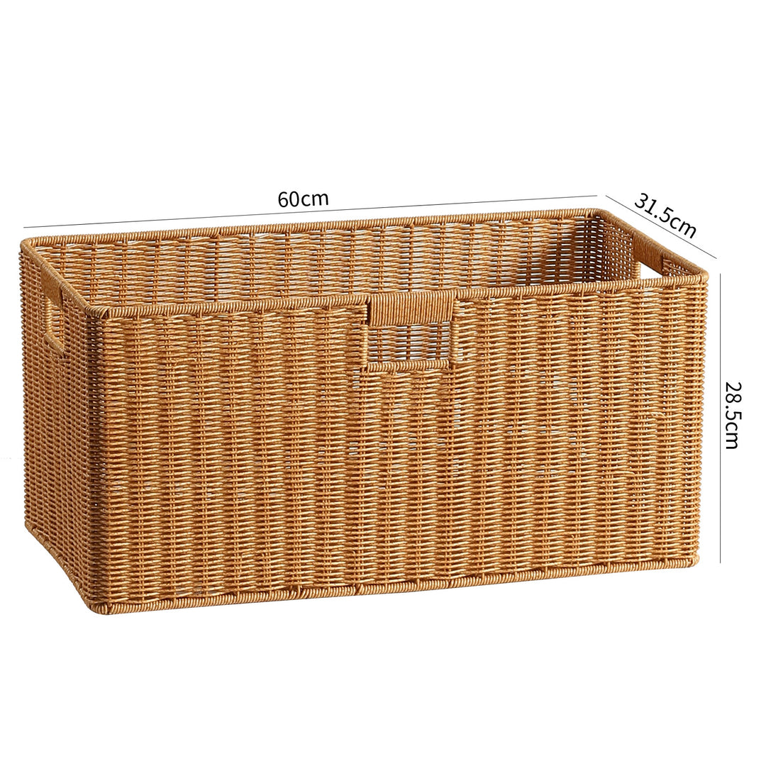 Handwoven Rectangular Storage Basket with Cut-Out Handles Bowlift