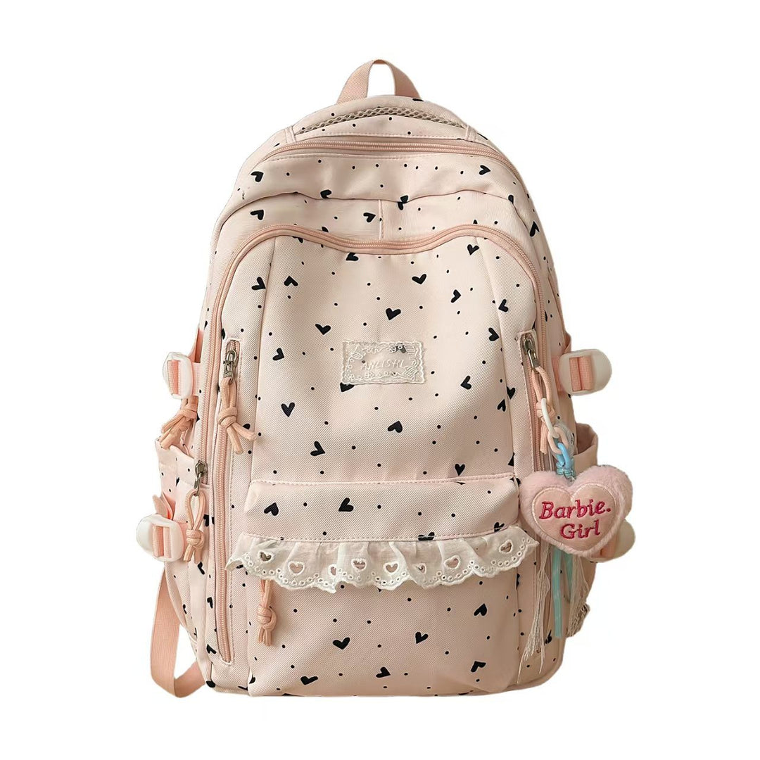 Heart-Patterned Multi-Compartt Backpack Bowlift