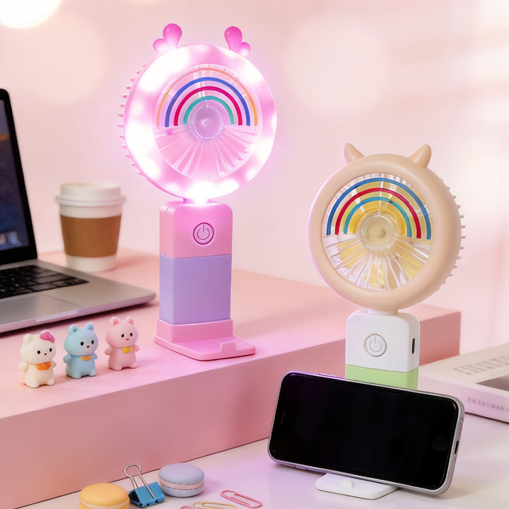 Women Portable Table Fan with Multifunctional LED Lights Bowlift