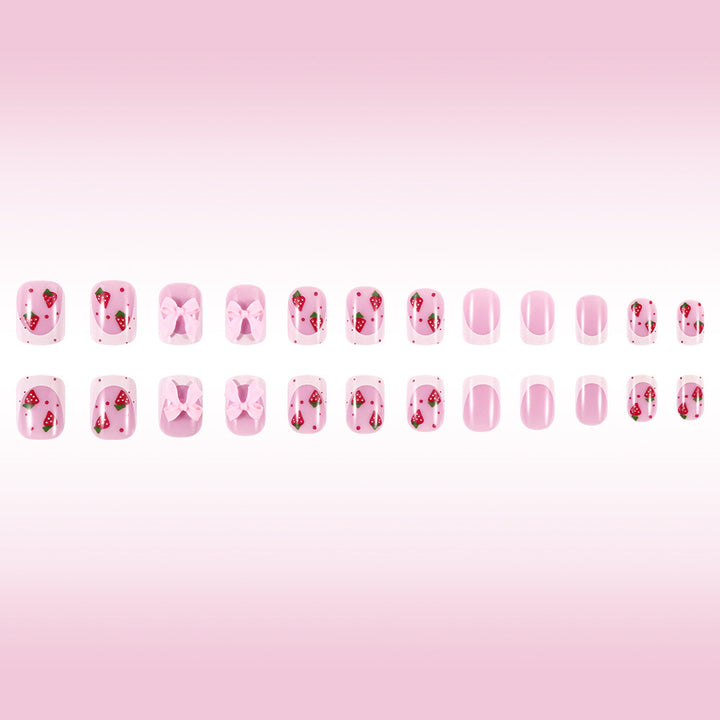Decorative Strawberry-Themed Press-On Nail Art Bowlift