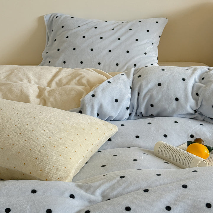 Plush Reversible Polka Dot Velvet Duvet Comforter Set with Pillow Shams