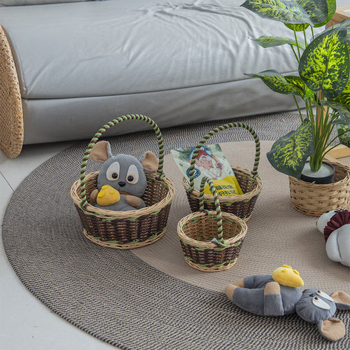 Braided storage basket with decorative cotton handles