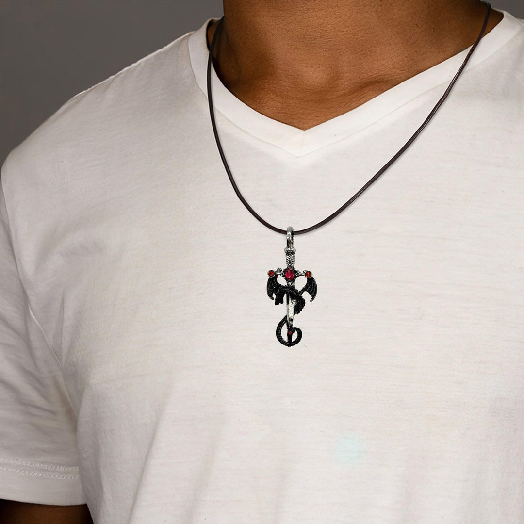 Dragon-Embellished Sword Pendant Necklace Bowlift