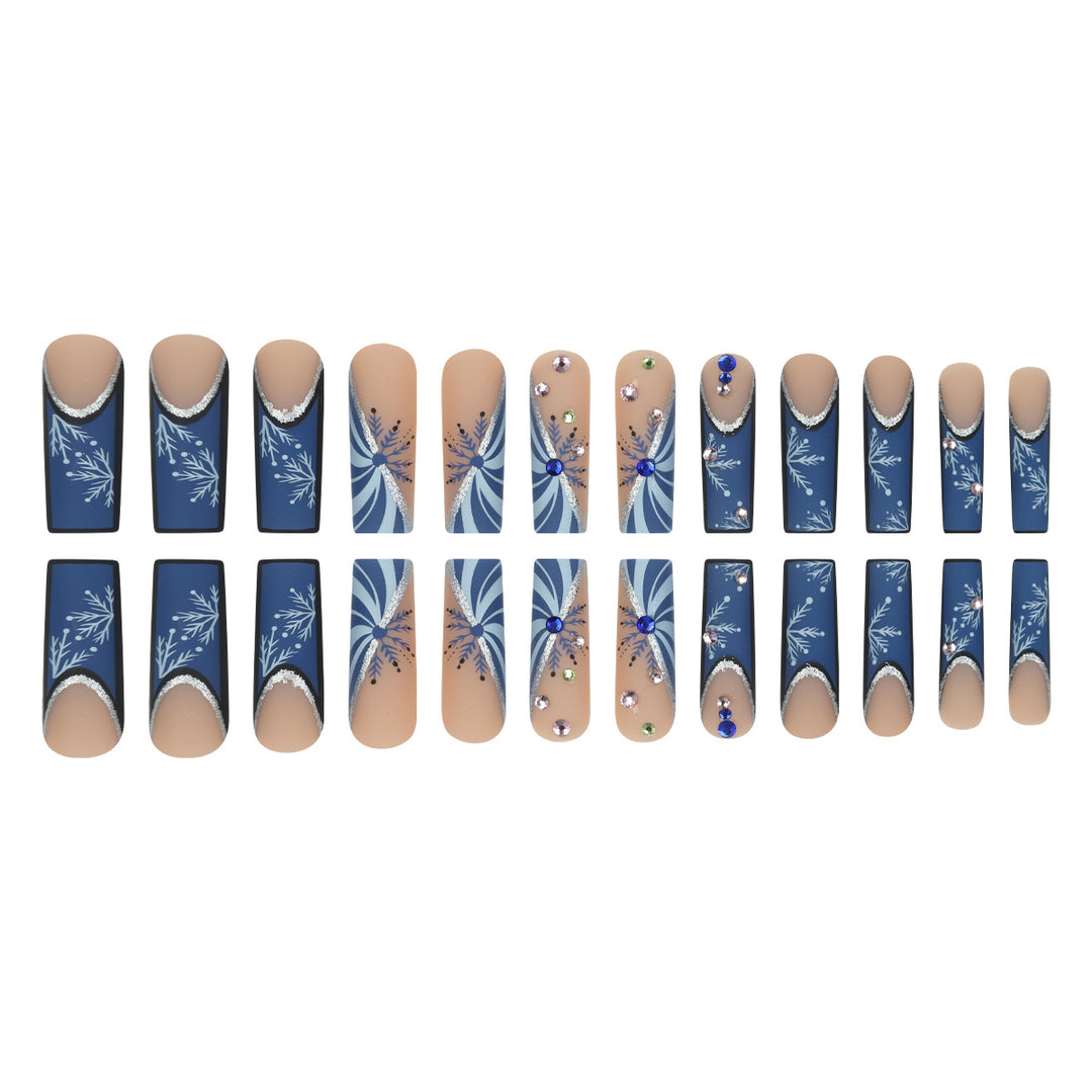 Elegant Stiletto Press-On Nails with Snowflake and Gem Accents Bowlift