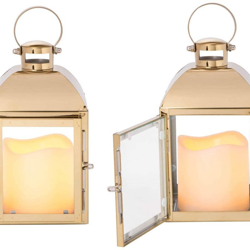 Glass-Paneled Metal Lantern Trio with Carry Rings Bowlift