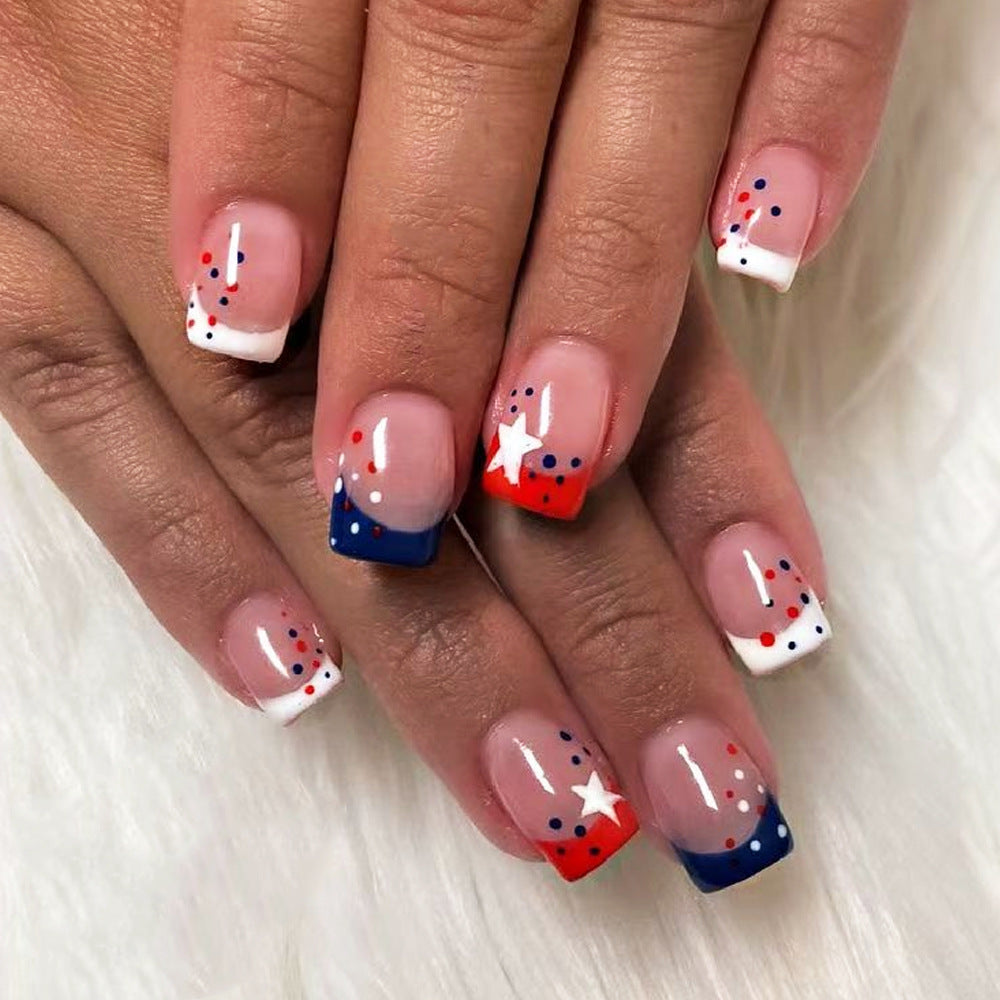Decorative Press-On Nail Art Set with Star and Stripe Designs Bowlift