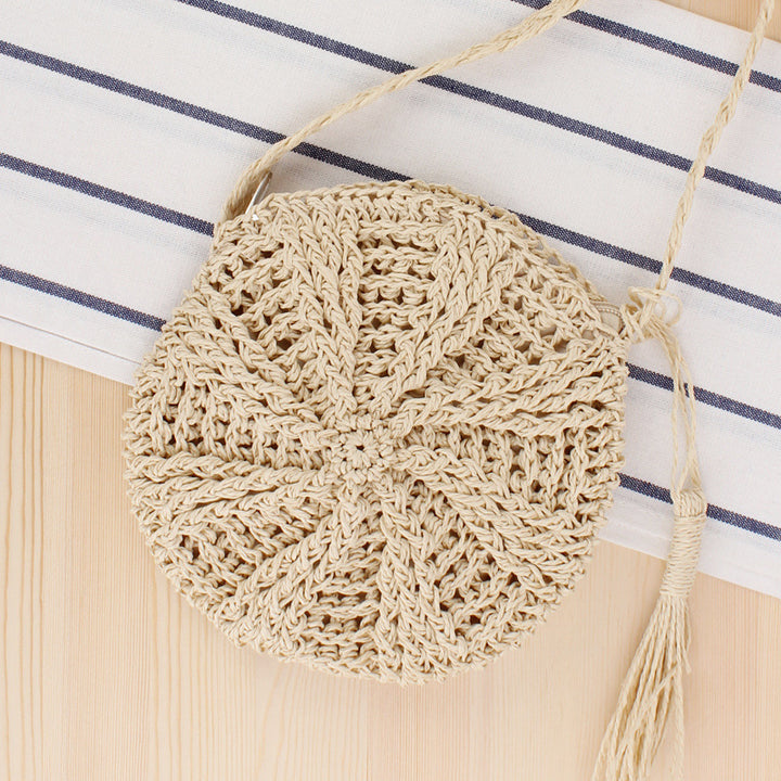 Round Bast Crossbody Bag with Tassels Bowlift