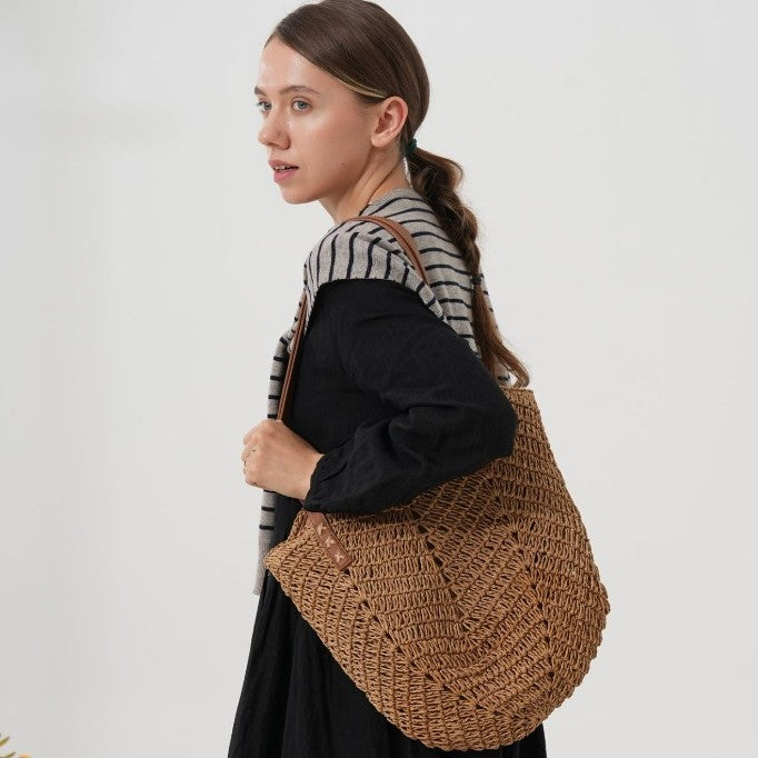 Handmade beach shoulder bag with leather handles Bowlift