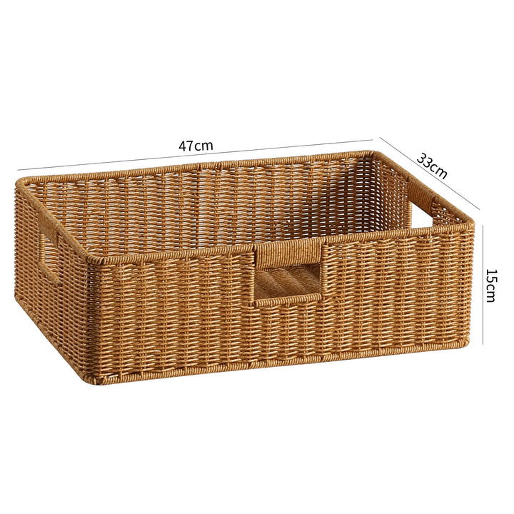 Handwoven Rectangular Storage Basket with Cut-Out Handles Bowlift