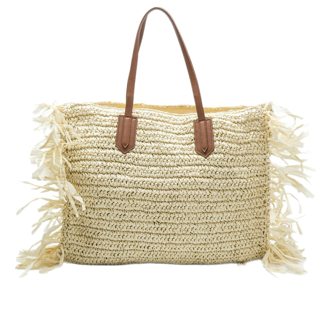 Beach bag with fringed design and sturdy leather handles Bowlift