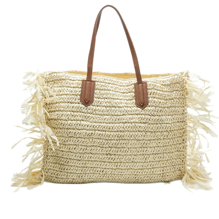 Stylish straw bag with fringed details Bowlift
