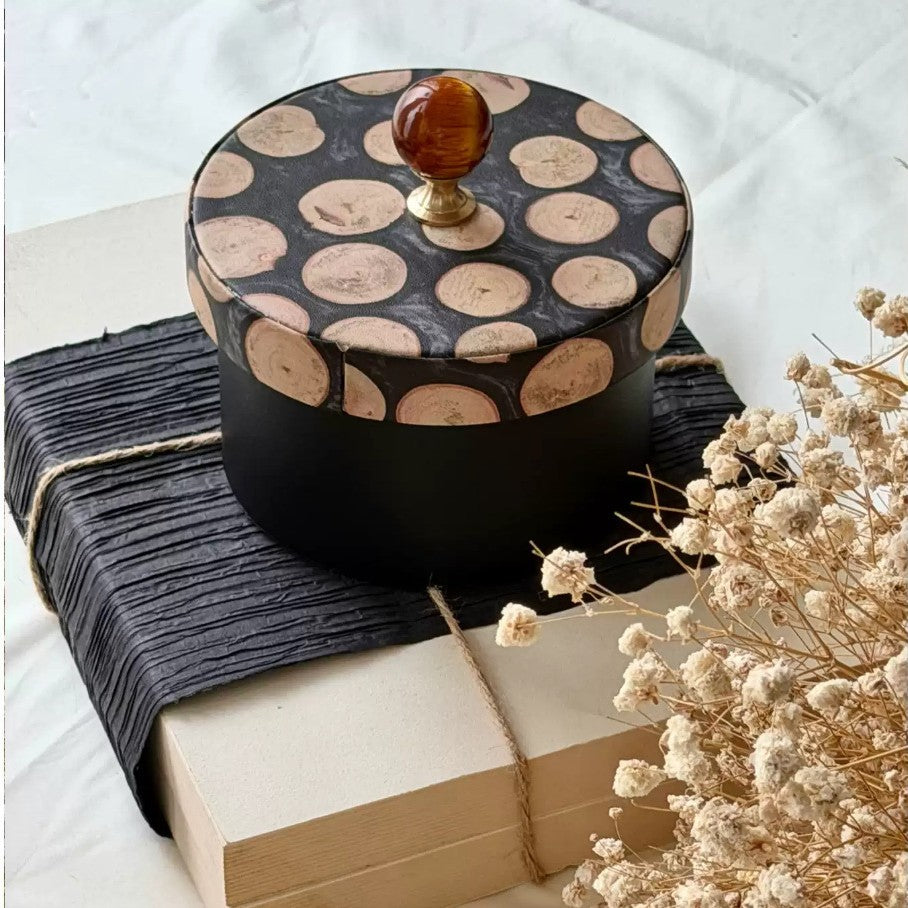Decorative Storage Container with Organic Wooden Lid