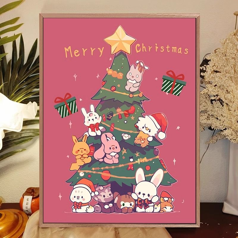 Whimsical Cat-Themed Holiday Canvas Art Print Bowlift