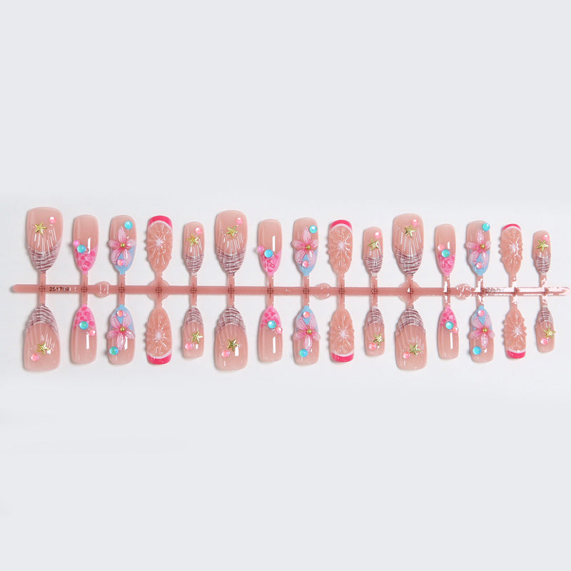 Art nail set with colorful blooming 3D applications Bowlift