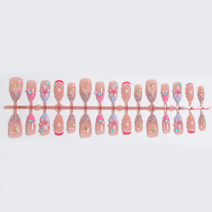 Art nail set with colorful blooming 3D applications Bowlift