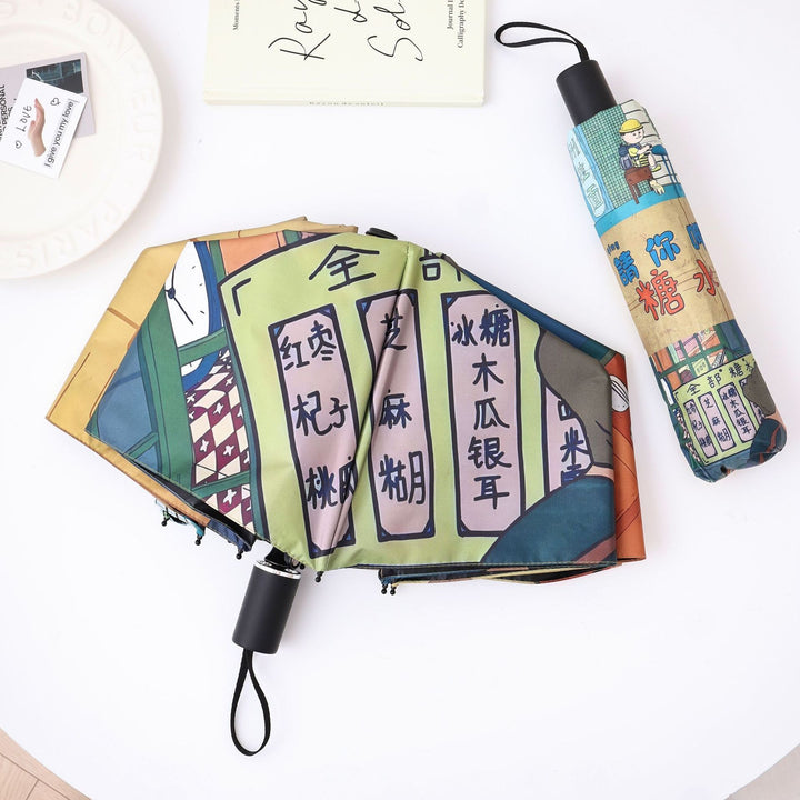 Ladies innovative folding umbrella with gentle leaf design and practical carrying pouch Bowlift