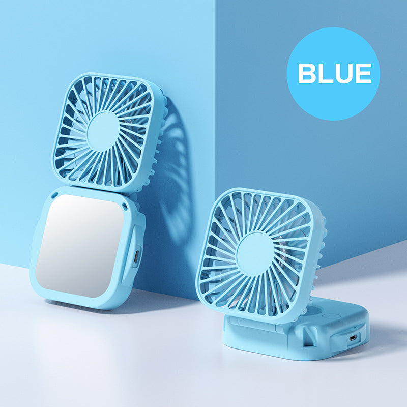 Cooling portable rechargeable folding mini fan with mirror and adjustable swivel stand Bowlift