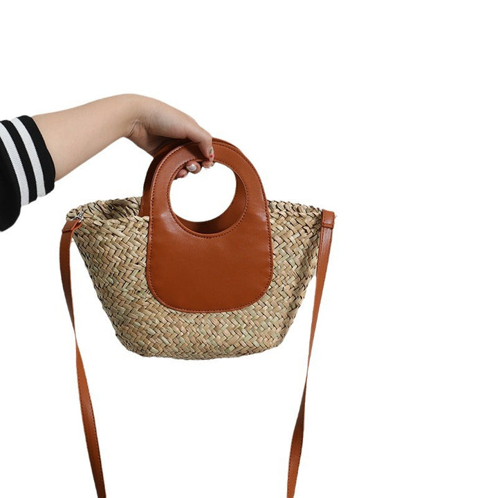Fashionable handbag with combined leather handle Bowlift