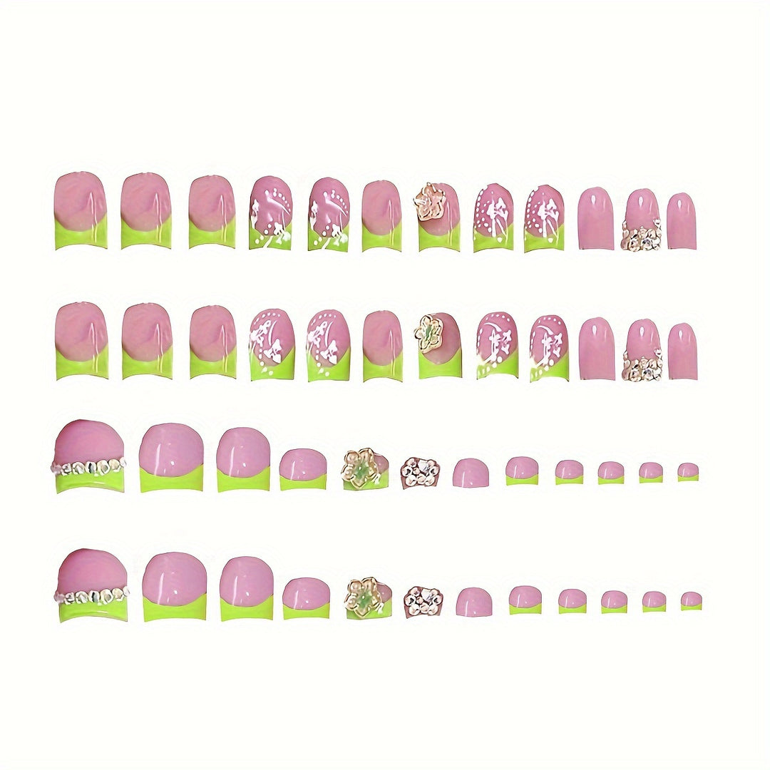 Decorative Nail Art Set with Floral and Rhinestone Accents Bowlift