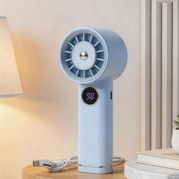 Women's Portable Mini Hand Fan with Digital Temperature Display Bowlift