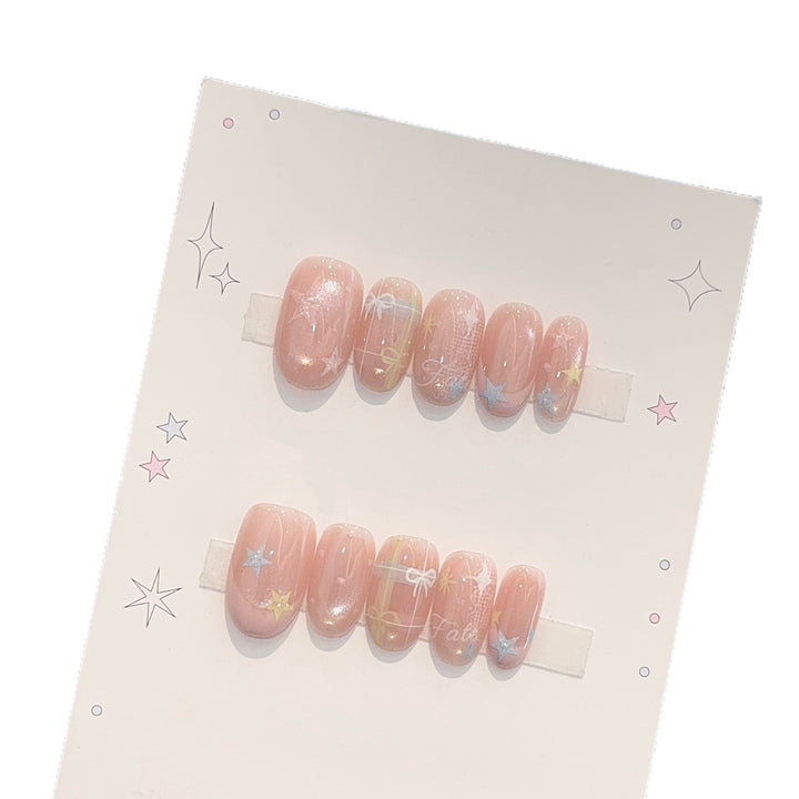 Artificial nails with romantic star and glitter motifs Bowlift