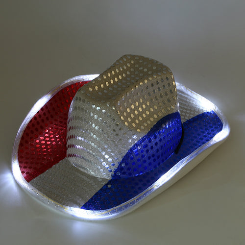 Unisex LED-lighted sequin cowboy hat with integrated LED lighting Bowlift