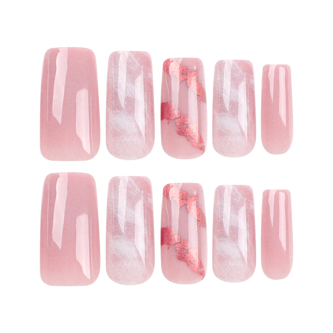 Artistic Nail Extensions with Marbled and Golden Accents Bowlift