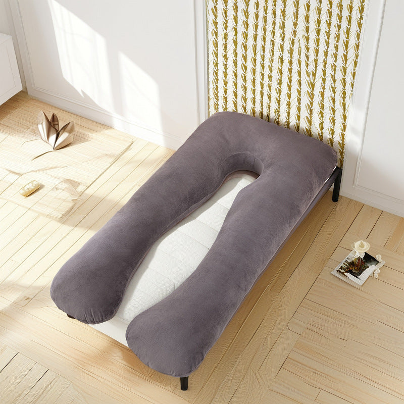 ergonomic U-shaped full-body maternity support pillow with removable washable velour cover and adjustable inner bolster Bowlift
