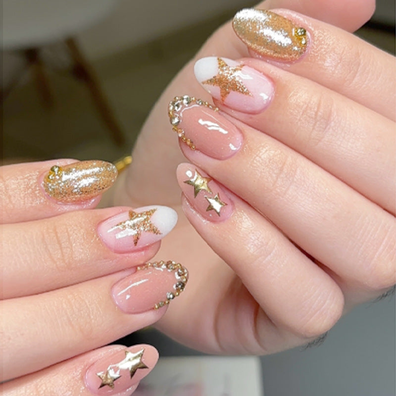 Glamorous Press-On Nail Art Set with Rhinestone Accents Bowlift