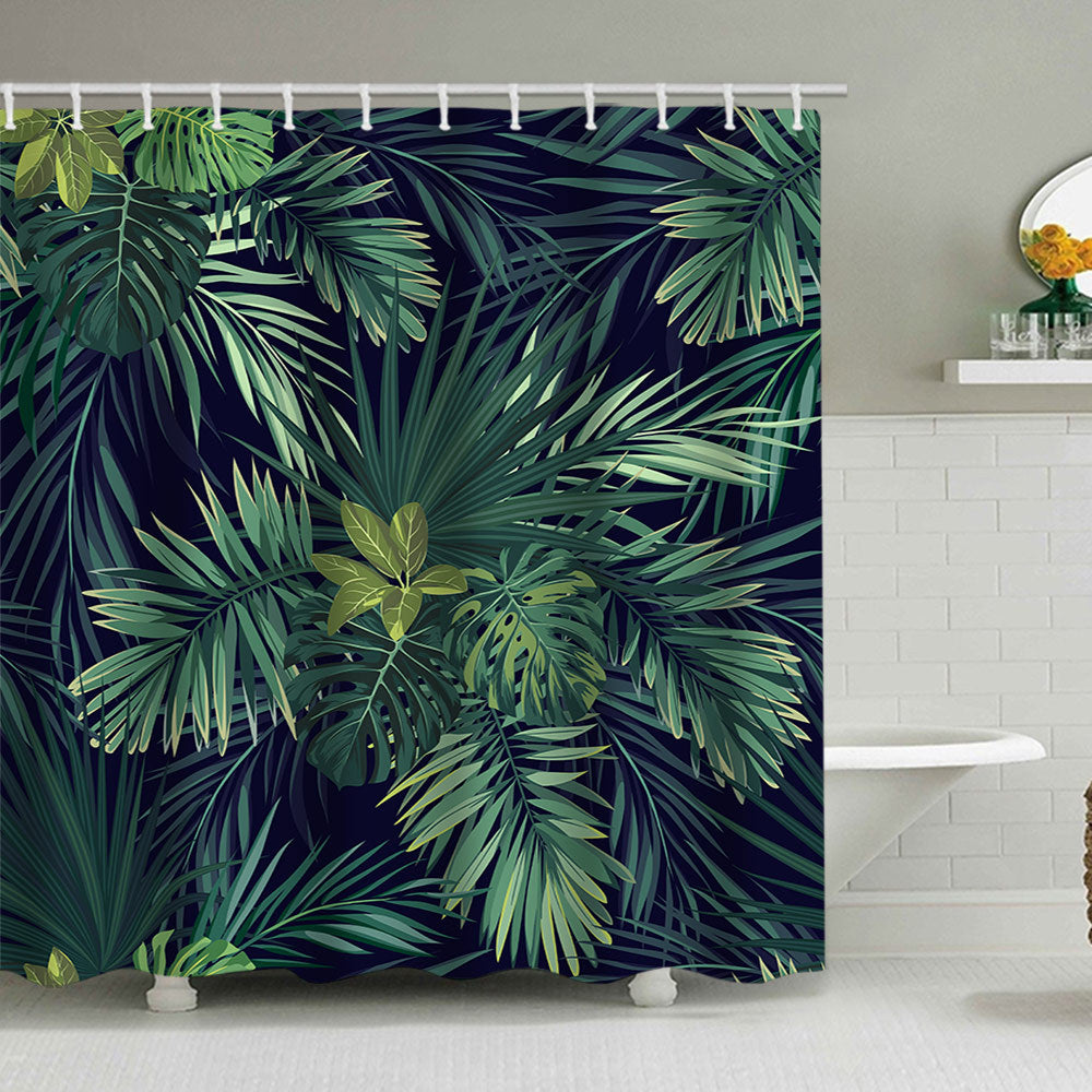 Tropical Leaf Print Shower Curtain Bowlift