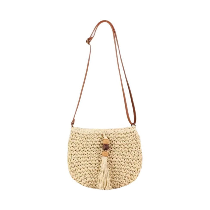 Handwoven shoulder bag with tassels and wooden details Bowlift
